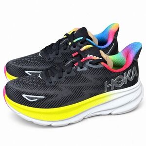 HOKA Clifton 9 Black Rainbow 1127896-BAAB Women's Size 6.5 B Running Shoes
